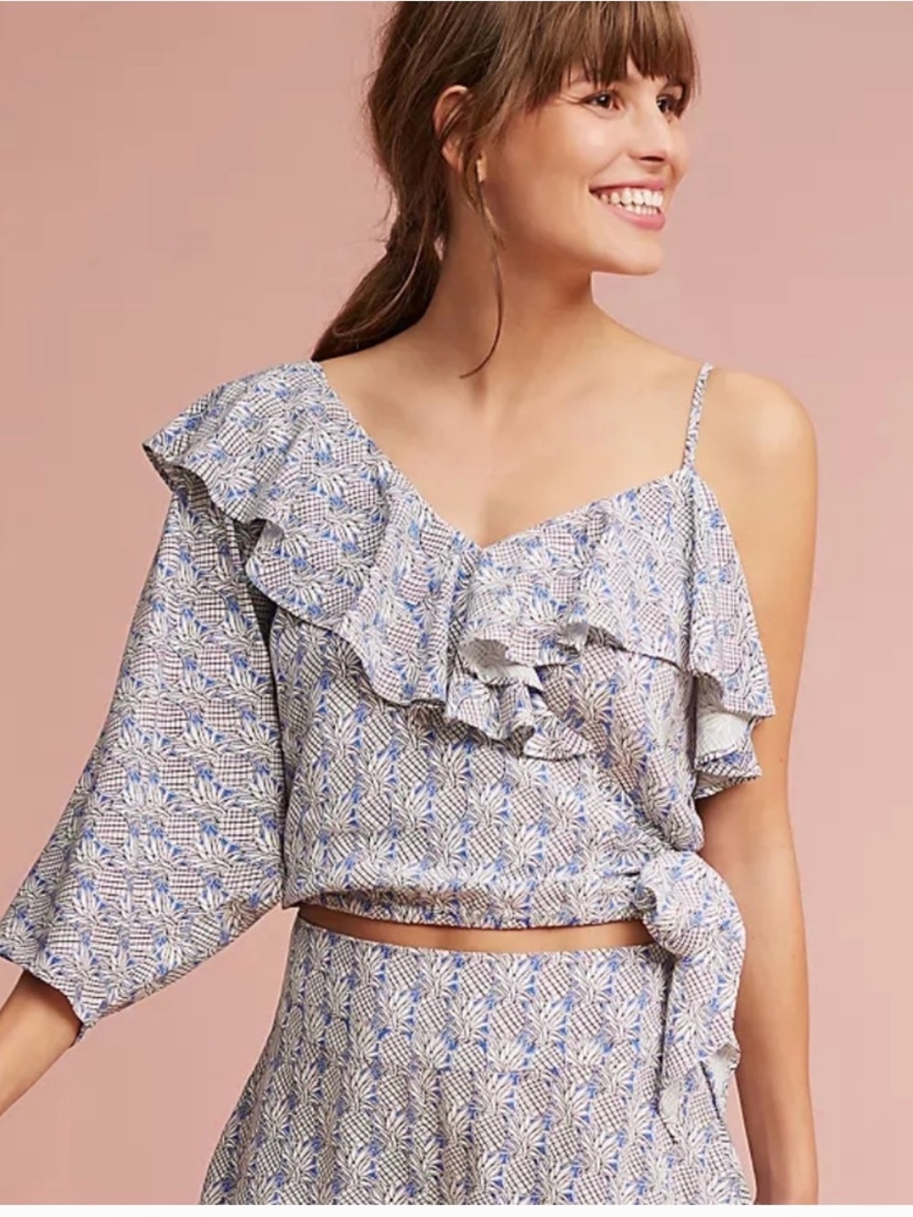 Anthropology MaeveBlue and White Pineapple Wrap Top